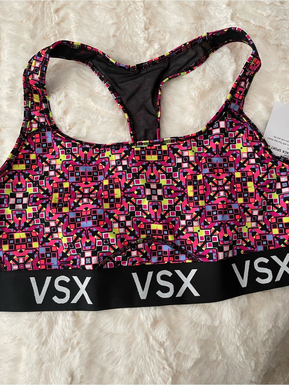 Victoria's Secret VSX Pink Multi-Color Geo Racerback Sports Bra